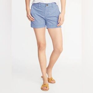 Old Navy Mid-Rise Everyday Blue Gingham Shorts 5 Inch Inseam
